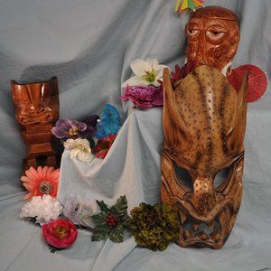 mixed lot of 12 fabric "silk" flower hair clips barrettes tiki luau wahine (L34)